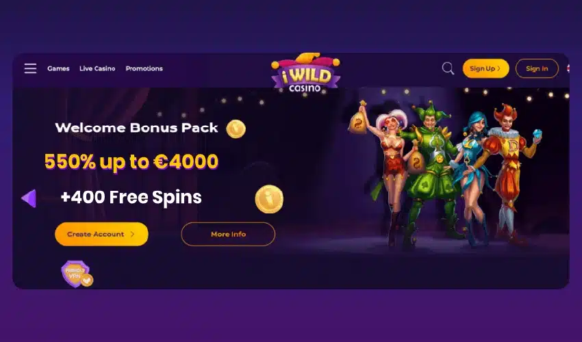iwild casino bonusar. Games, Live casino, Promotions, iWild casino, Sign up, Sign in, Welcome Bonus pack, 55% up to €4000 + 400 Free spins, Create Account, More info.