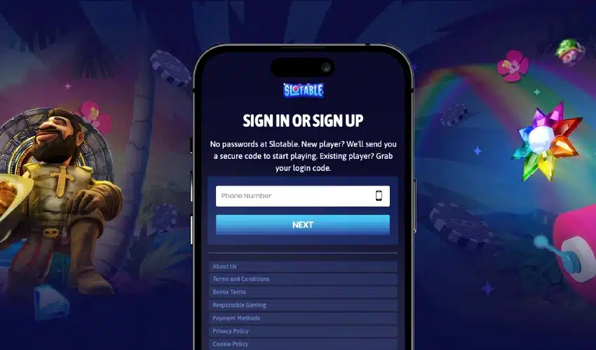 Slotable casino. Sign in or sign up. No passwords at Slotable. New player? We'll send you a secure code to start playing. Existing player? Grab your login code. Phone number. Next. About us, Terms and conditions, bonus terms, Responsible gaming, Payment methods, Privacy policy, cookie policy